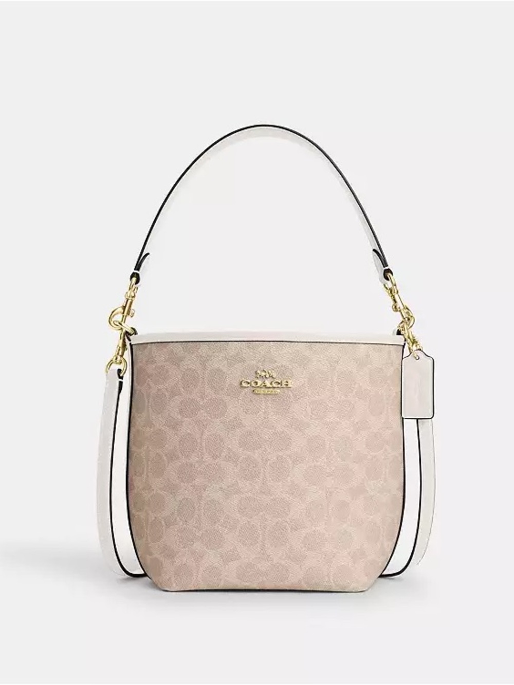 NWT Coach Mini City Bucket Crossbody Bag In Gold Sand Chalk Signature Canvas
